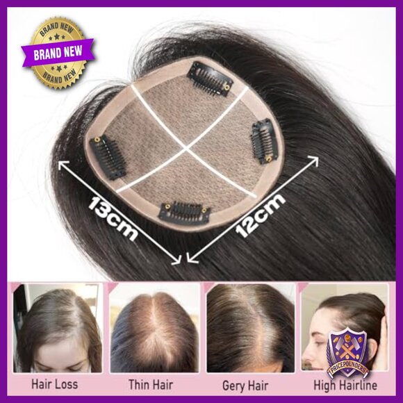 12x13cm Silk Base Human Hair Topper with 4 Clips for Thinning Hair main image 5